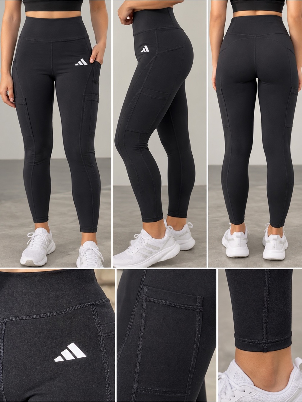 adidas Black High-Waist Kids Cargo Leggings with Side Pockets